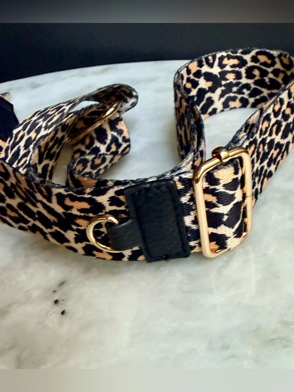 Leopard Print Crossbody Purse Strap with D-Ring Hardware Gold & Black